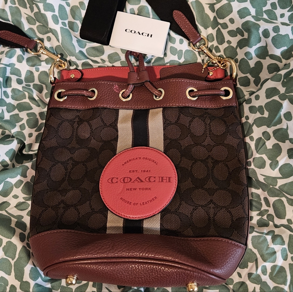 Darling Pink and Brown COACH Dempsey Bucket Purse